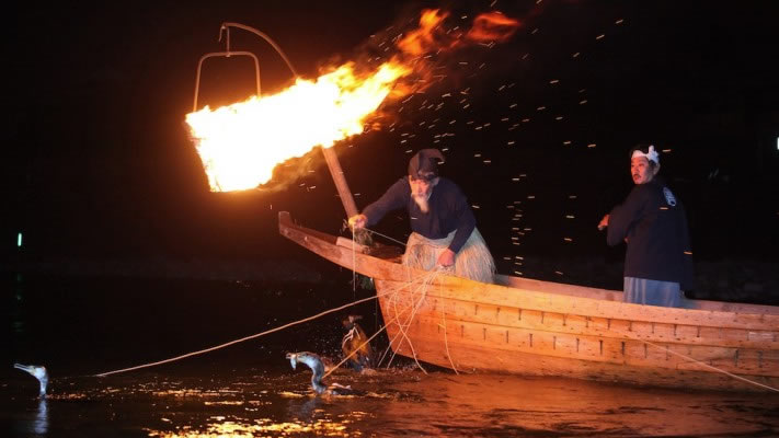 夕日とボートのジグソーパズル フレーム付 千ピース 長良川の鵜飼